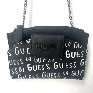 GUESS Black & White Logo Print CrossBody Chain Strap Mini Sholder Purse wallet